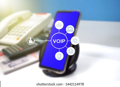 VOIP Telephone With Internet Connection On The Table.