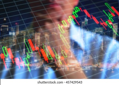 Volatile Market Graph. Trader, Broker Look To Screen Volatility Stock Market Chart, Symbolizing Instability Of The World Financial Market. 