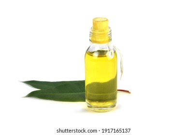 Volatile Oil Of Eucalyptus Globulus Labill. Isolated On White Background.