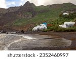 Volcanic Black Beach and Colorful Fishing Houses, Roque Bermejo, Tenerife, Canary Islands, Spain