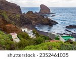 Volcanic Black Beach and Colorful Fishing Houses, Roque Bermejo, Tenerife, Canary Islands, Spain