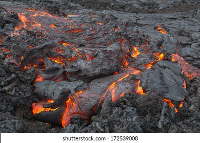 Volcanic eruption Tolbachik. Lava flow.