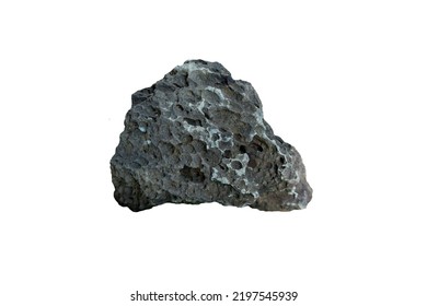 Volcanic Lava Rock Stone Isolated On White Background. Basalt Igneous Rock