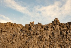 Volcanic Mountain Stony Rock. Mountain Landscape Nature. Geology Concept. Geological Volcanic Rock. Mountain Nature Environment. Geological Formations In Nature. Geology Shapes Landscapes View