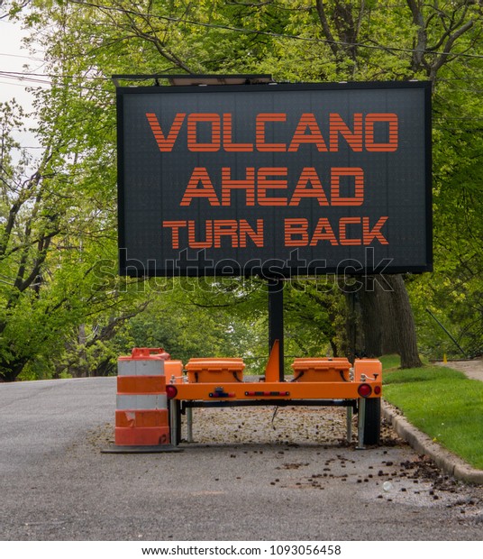 Volcano ahead road\
warning sign Hawaii 