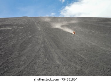 Volcano Boarding Is A Super Fun Activity For Adventurous Travelers. Cerro Negro Volcano Near Leon, Nicaragua. Shallow DOF