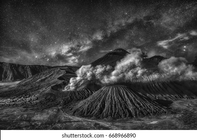 Volcano Bromo at Indonesia with black and white
