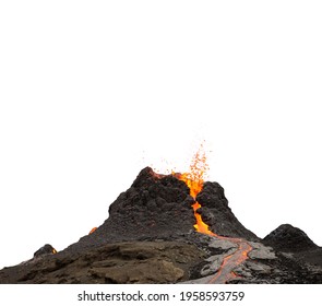 Volcano crater during lava eruption isolated on white background - Shutterstock ID 1958593759