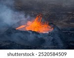 volcano erupting with molten lava splash, Iceland volcanic eruption