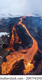 volcano eruption aerial view, Mount Fagradalsfjall, Iceland
Hot lava and magma coming out of the crater, April 2021 
 - Shutterstock ID 2097741934