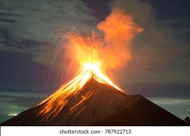 Volcano eruption at night - Volcano Fuego in Antigua, Guatemala - Shutterstock ID 787922713