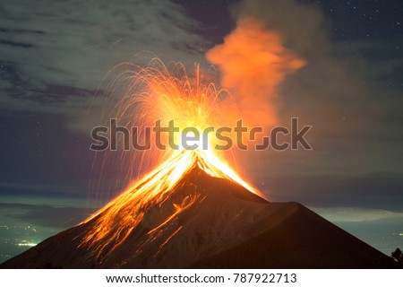 Volcano eruption at night - Volcano Fuego in Antigua, Guatemala