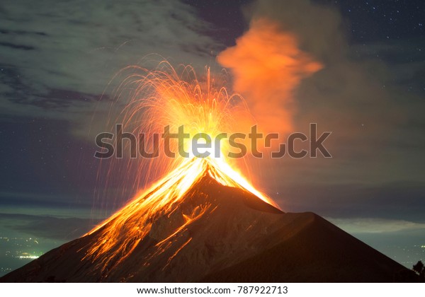 Volcano Eruption Night Volcano Fuego Antigua Stock Photo Edit Now