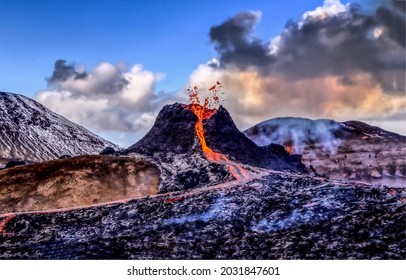 Volcano Eruption. Volcanic Lava. Vulcan Bomber