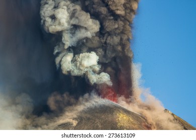Volcano Etna Eruption - Explosion With Ash 