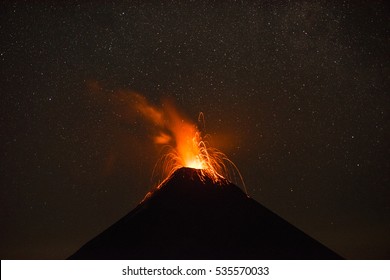 Volcano Explosion At Night