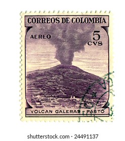 Volcano Postage Stamp Isolated on White