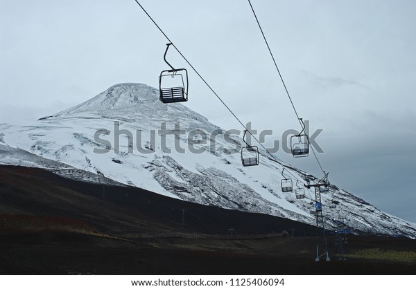 Volcano and ski\
infrastructure