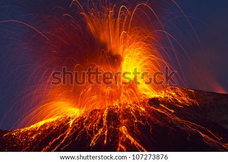 Volcano stromboli with spectacular eruptions