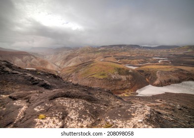 Volcanoes Create A Bizarre Landscape Of Rhyolite Rocks And Green Moss Along The Landmannalaugar Trek