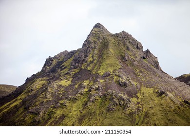 Volcanoes Create A Bizarre Landscape Of Rhyolite Rocks And Green Moss Along The Landmannalaugar Trek