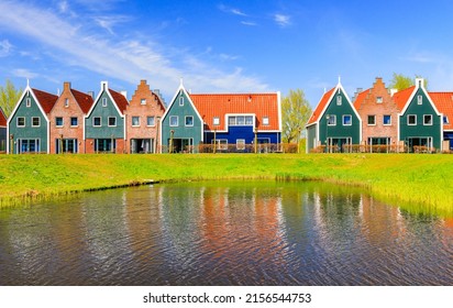 Volendam, Netherlands. Colored houses of marine park in Volendam. North Holland.