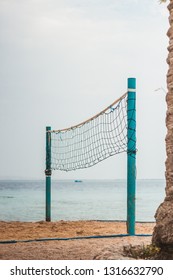 Voleyball Net At The Beach Near The Sea In Egypt.