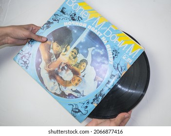 Volgograd, Russia - October 26, 2021: Old Vinyl Record Of Liz Mitchell Boney M In Hands On A White Background