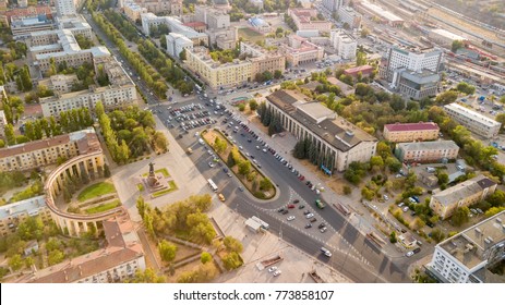 Volgograd At Sunset. Lenin Square. Russia