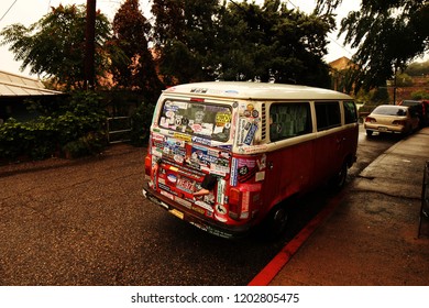 A Volkswagen Bus Covered In Bumper Stickers In Jerome Arizona 2018