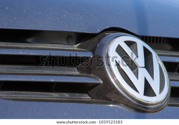 Volkswagen plate logo on a modern car. Volkswagen is\
a famous European car manufacturer company based on Germany.\
Rzeszow, Poland -  March\
2018