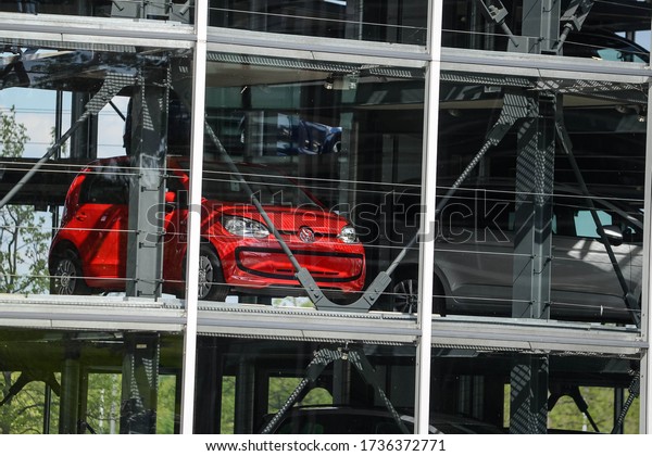 The Volkswagen/VW car construction Factory\
with the pipes of the Volkswagen plant in the Autostadt in\
Wolfsburg. WOLFSBURG, GERMANY. May 19,\
2016