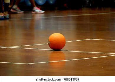 Volley Ball, Dodge Ball In Middle Of Sport  Stadium.