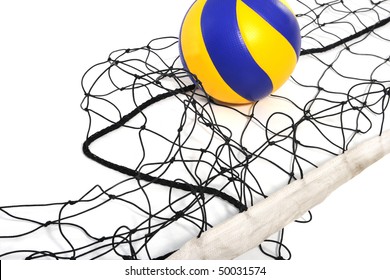 Volleyball Ball And Volleyball Net ?n The White Background