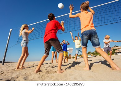 Volleyball competition on the beach in summer
