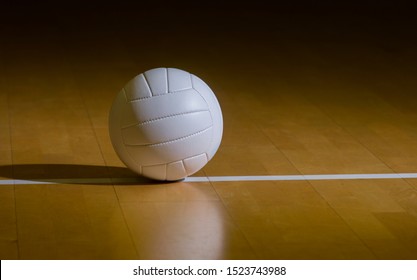 Volleyball Court Wooden Floor With Ball On Black With Copy-space