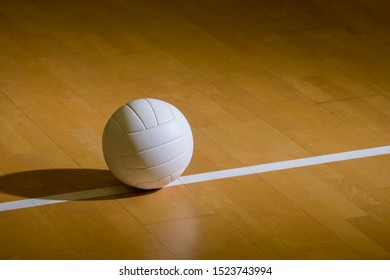 Volleyball Court Wooden Floor With Ball On Black With Copy-space