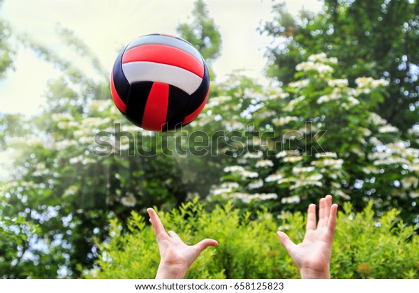 Volleyball Fight Off Hands Teenager Against Stock Photo (Edit Now ...