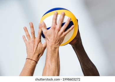 Volleyball Game. Beach Volleyball Action. Block.