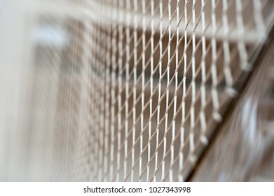 Volleyball Net, In The Gym. Close-up, In A Covered Room. Boke.