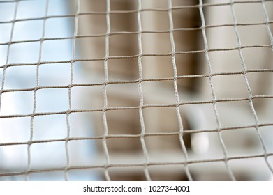 Volleyball Net, In The Gym. Close-up, In A Covered Room. Boke.