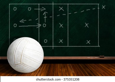 Volleyball and play strategy drawn on a background chalk board with copy space. - Powered by Shutterstock