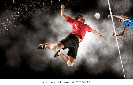 Volleyball player players in action. Sports banner. Attack concept with copy space - Shutterstock ID 2071272827