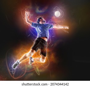 Volleyball player players in action. Sports banner. Attack concept with copy space - Powered by Shutterstock