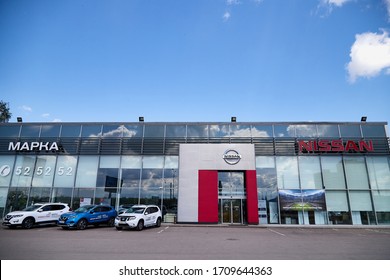 Vologda, Russia - June 18, 2019: Entrance In Showroom With Cars Of Dealership Nissan In Vologda City In Russia