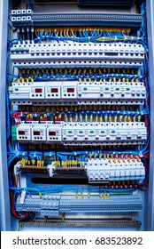 Voltage Switchboard With Circuit Breakers. Electrical Background