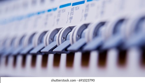 Voltage Switchboard With Circuit Breakers. Electrical Background