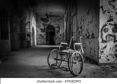 Volterra, Italy - September 2016: Abandoned psychiatric hospital. It was home to more than 6,000 mental patients but was shut down in 1978 because its practices were deemed cruel. Volterra, 2016