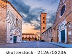 Volterra, Tuscany. Piazza San Giovanni and Santa Maria Assunta cathedral, medieval Italy town.