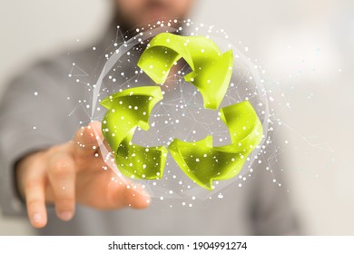 volumetric green recycling sign 3d digital - Shutterstock ID 1904991274